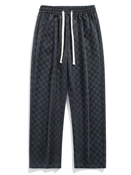 Men's Solid Color Corduroy Straight Leg Pants With Drawstrings, Casual Autumn And Winter Trousers As Gift