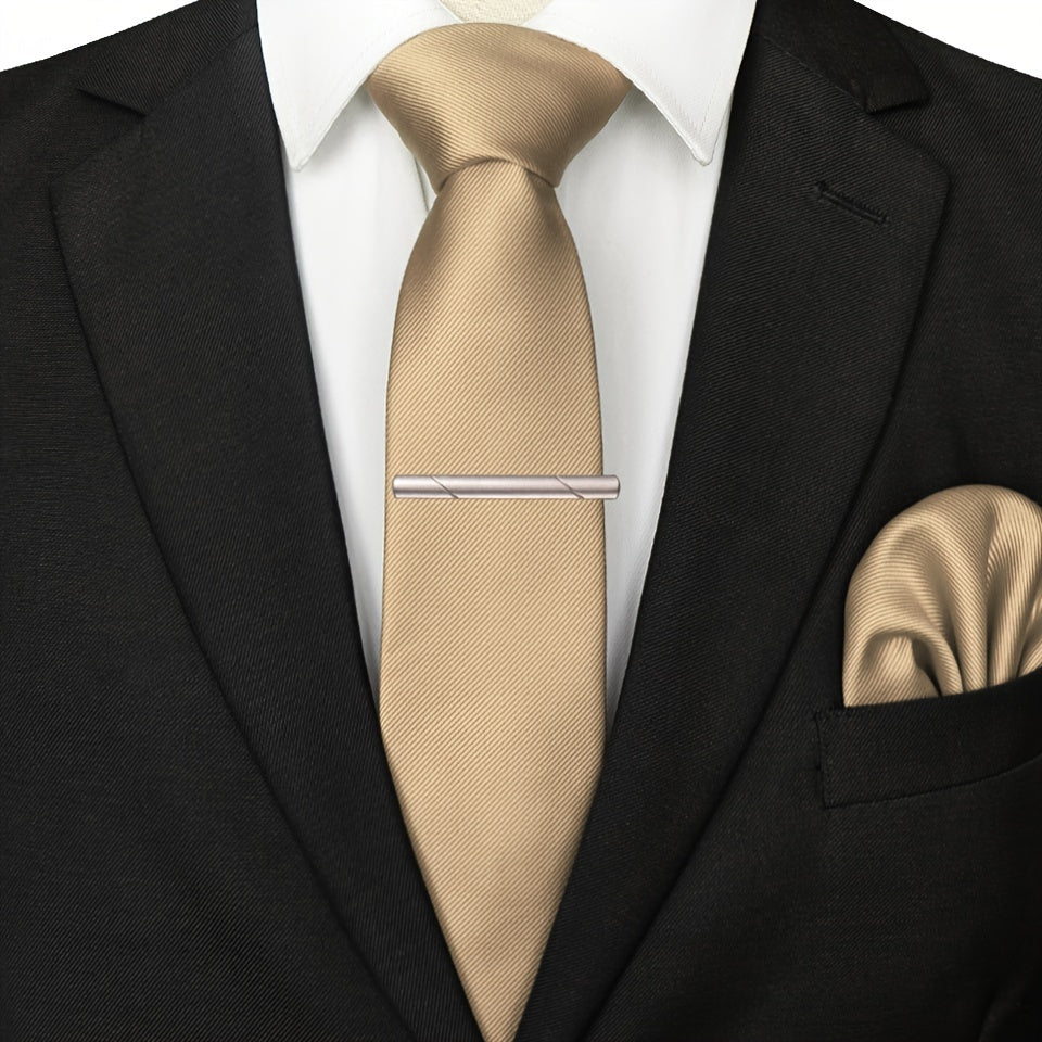 3pcs Ties & Tie Cips & Handkerchief, Suitable For Weddings Groomsmen Business Dances Parties, ideal choice for gifts