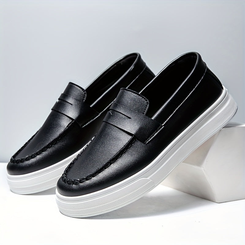 Men's Solid Color Platform Slip On Loafer Shoes, Comfy Non Slip Durable Casual Soft Sole Walking Shoes For Men's Outdoor Activities