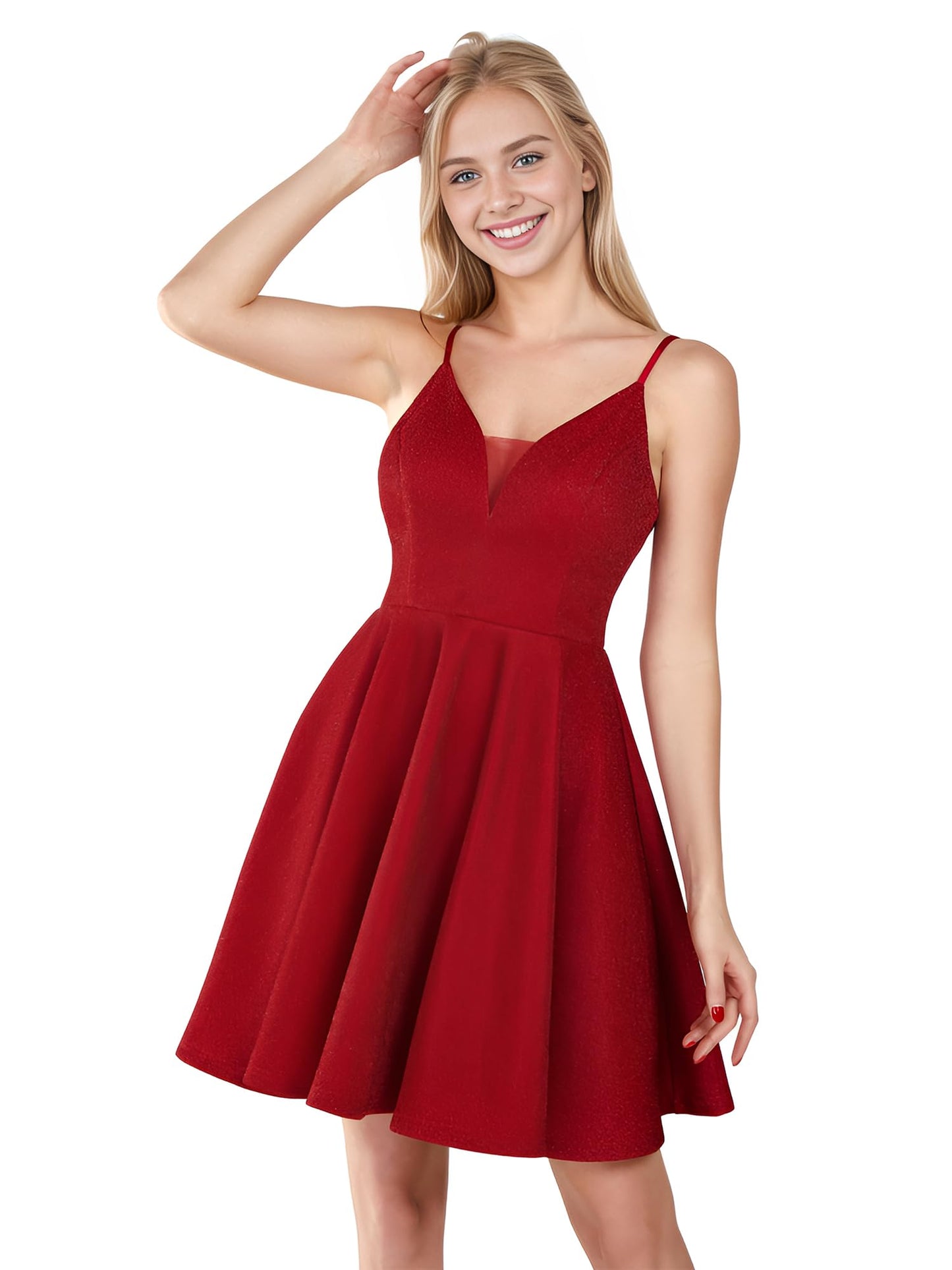Ever-Pretty Women's Summer Dresses Glitter V Neck Spaghetti Straps Mini Wedding Guest Dress 03124