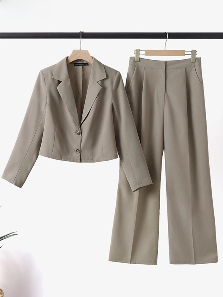 ZANZEA Elegant Blazer Suits Solid Fashion Matching Sets Long Sleeve Tops Wide Leg Pants Vintage Casual Tracksuit Work Suit 2023