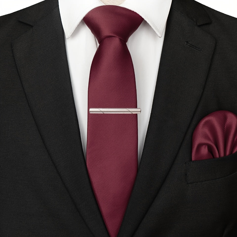 3pcs Ties & Tie Cips & Handkerchief, Suitable For Weddings Groomsmen Business Dances Parties, ideal choice for gifts