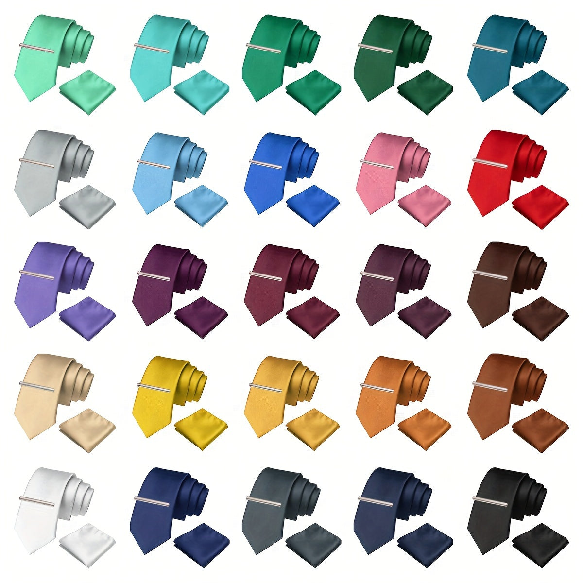 3pcs Ties & Tie Cips & Handkerchief, Suitable For Weddings Groomsmen Business Dances Parties, ideal choice for gifts