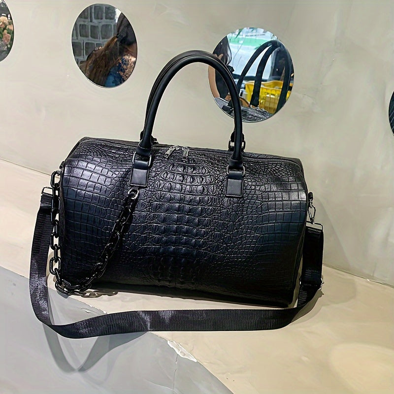 A Black Men's Fashionable Handbag 46CM * 22CM * 26CM Fashionable Crocodile Pattern Retro PU Waterproof And Wear-resistant Collar Bag Is A Men's And Women's Short Distance Travel Outdoor Outing Sports Yoga Holiday Gift