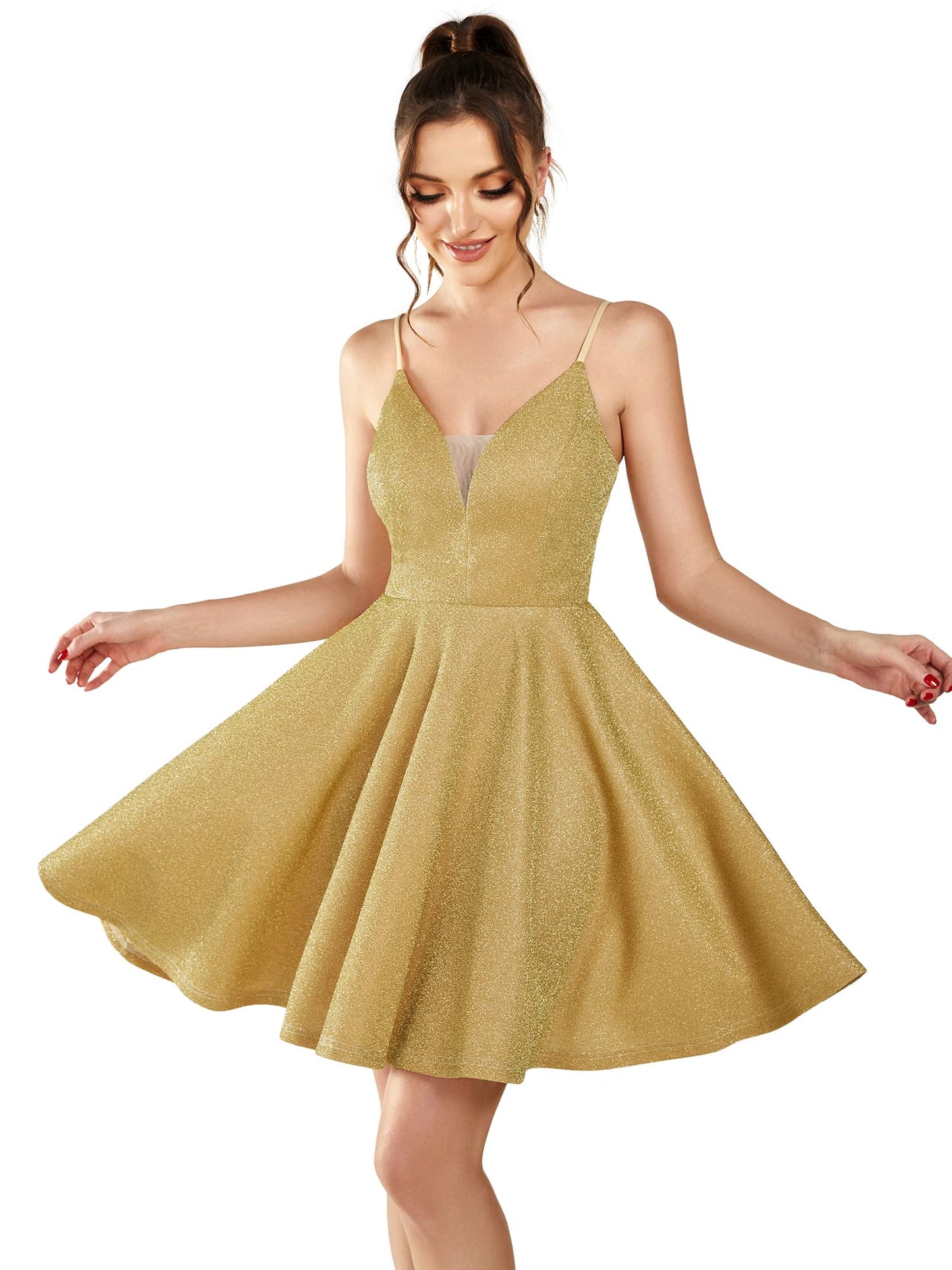 Ever-Pretty Women's Summer Dresses Glitter V Neck Spaghetti Straps Mini Wedding Guest Dress 03124