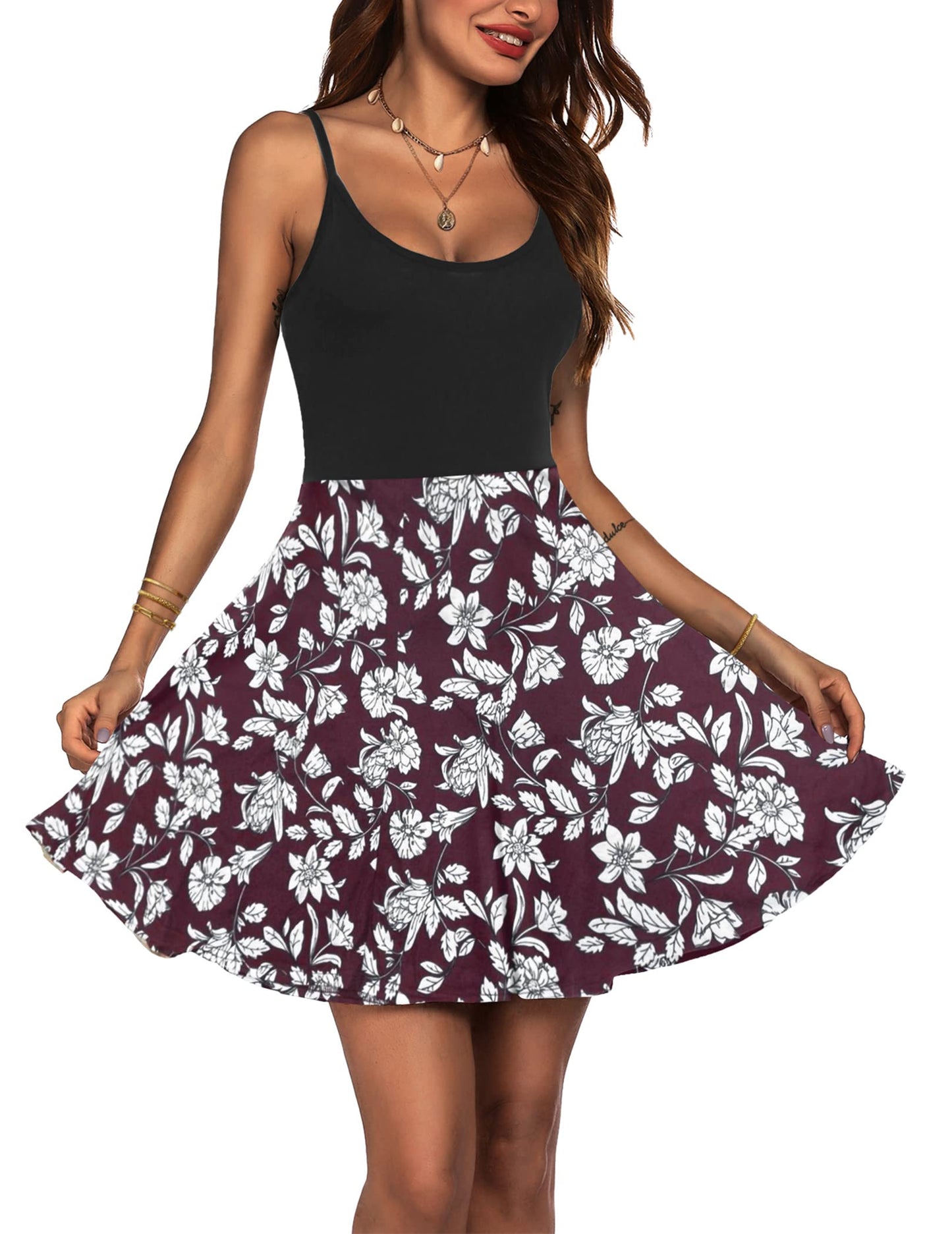 ACEVOG Women's 2024 Summer Dress Adjustable Spaghetti Strap Boho Floral Fit & Flare Beach Sundress