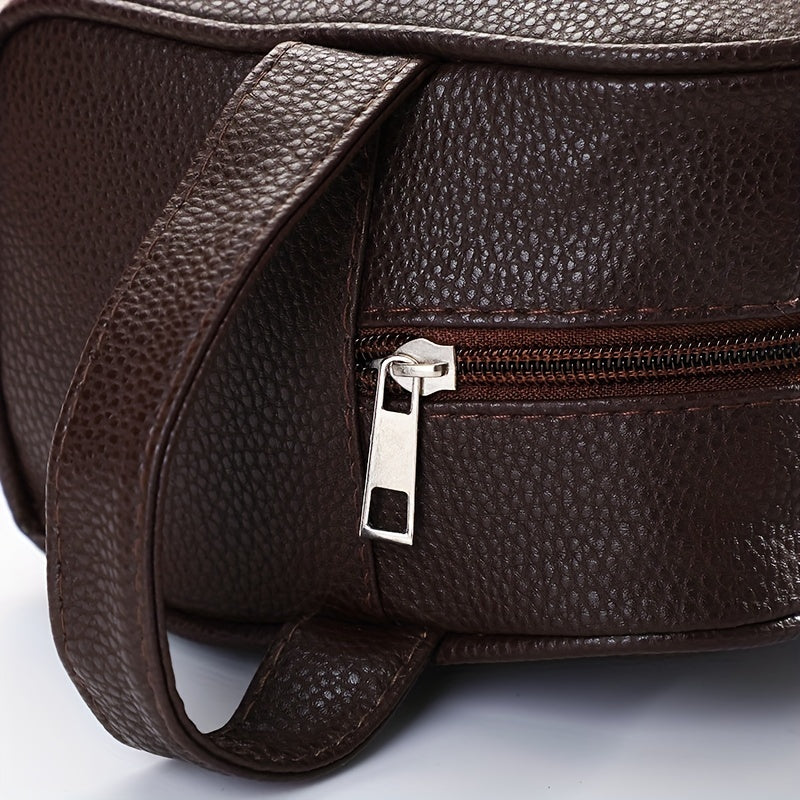 Synthetic Leather Toiletry Bag Washing Shower Makeup Organizer Retro Wristlet Handbag Portable Cosmetic Case