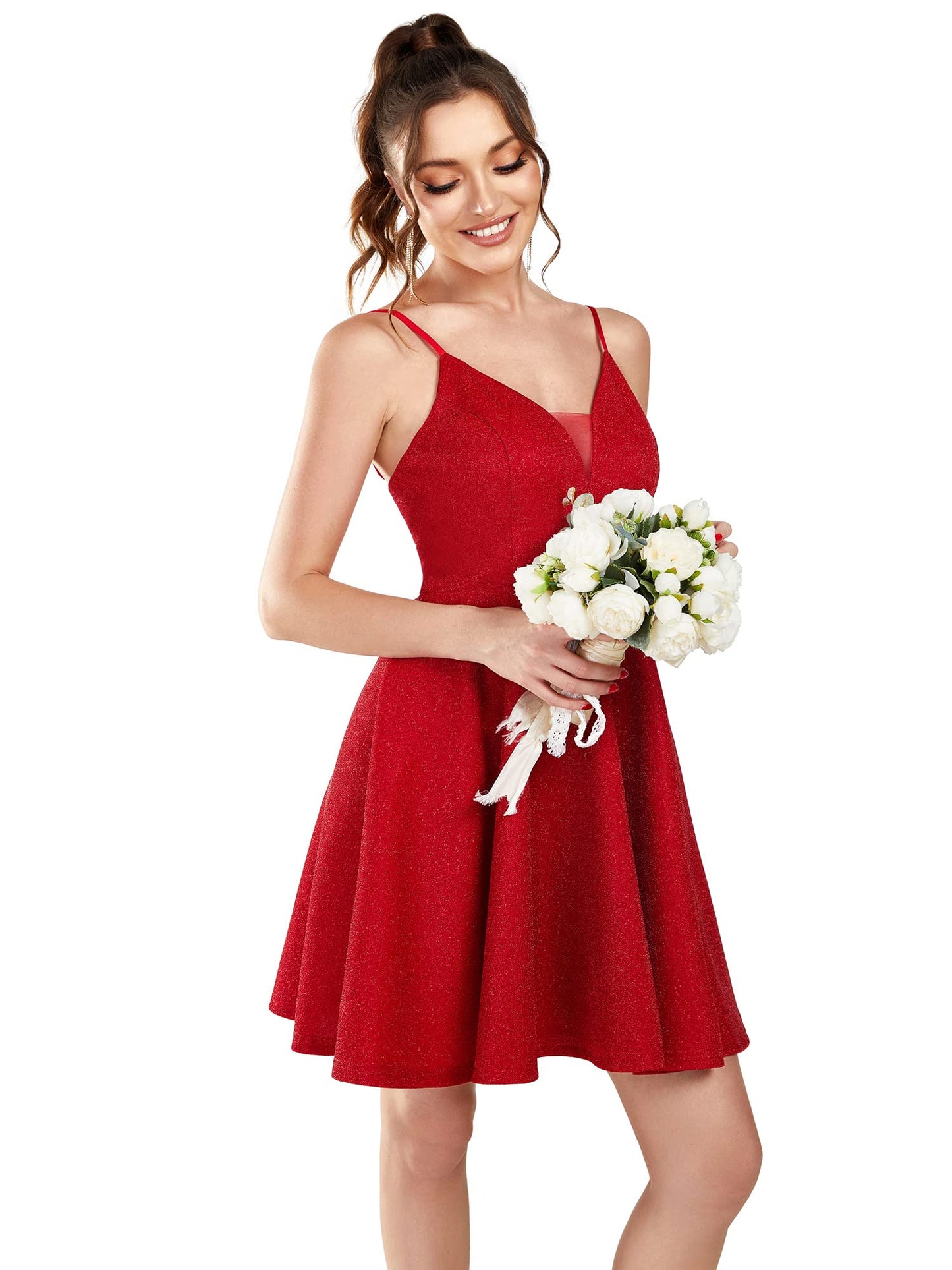 Ever-Pretty Women's Summer Dresses Glitter V Neck Spaghetti Straps Mini Wedding Guest Dress 03124
