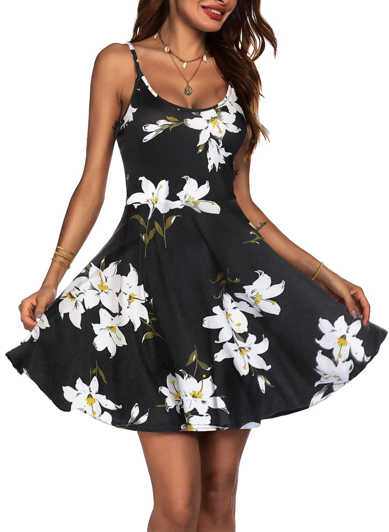 ACEVOG Women's 2024 Summer Dress Adjustable Spaghetti Strap Boho Floral Fit & Flare Beach Sundress