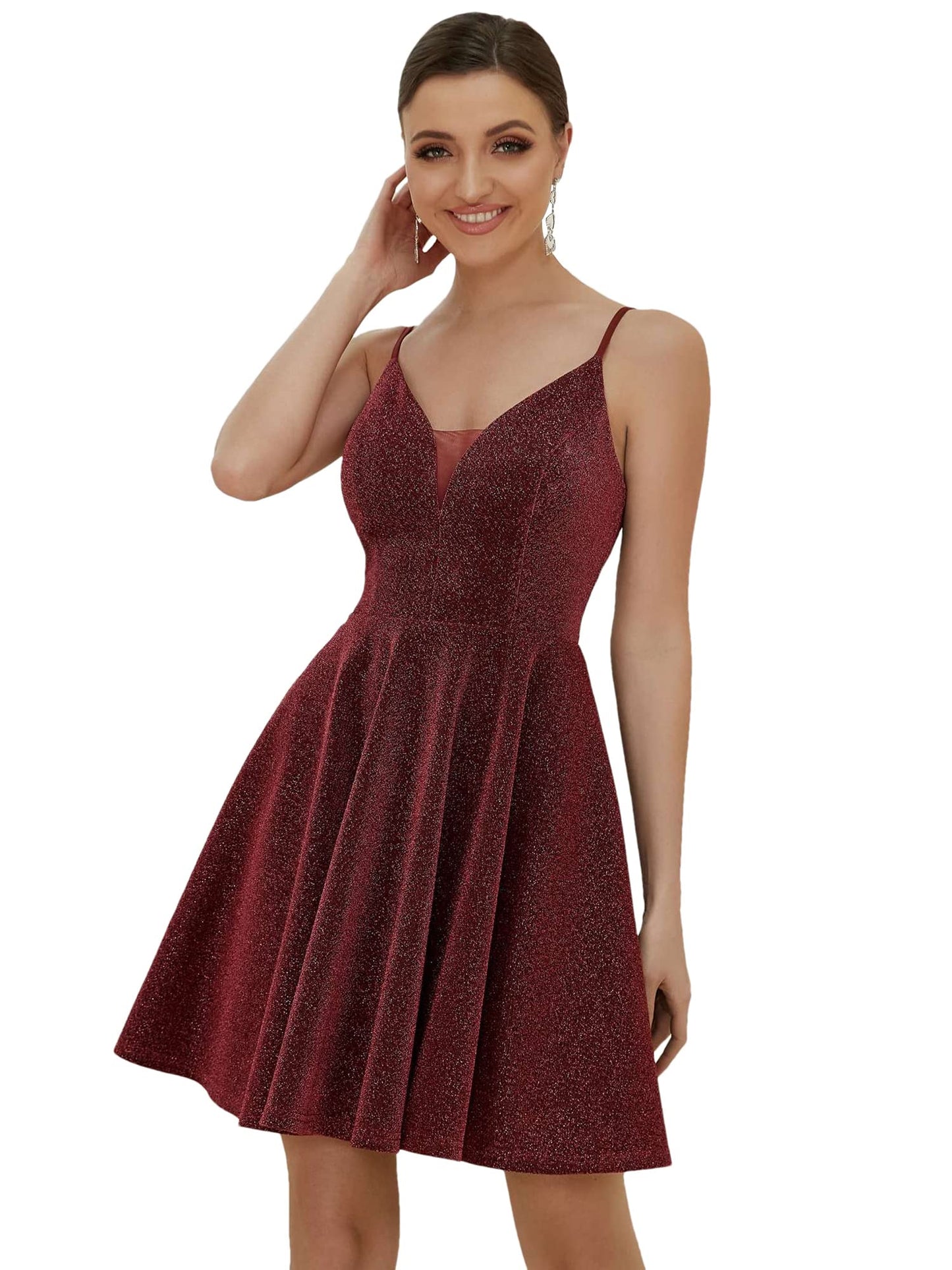 Ever-Pretty Women's Summer Dresses Glitter V Neck Spaghetti Straps Mini Wedding Guest Dress 03124