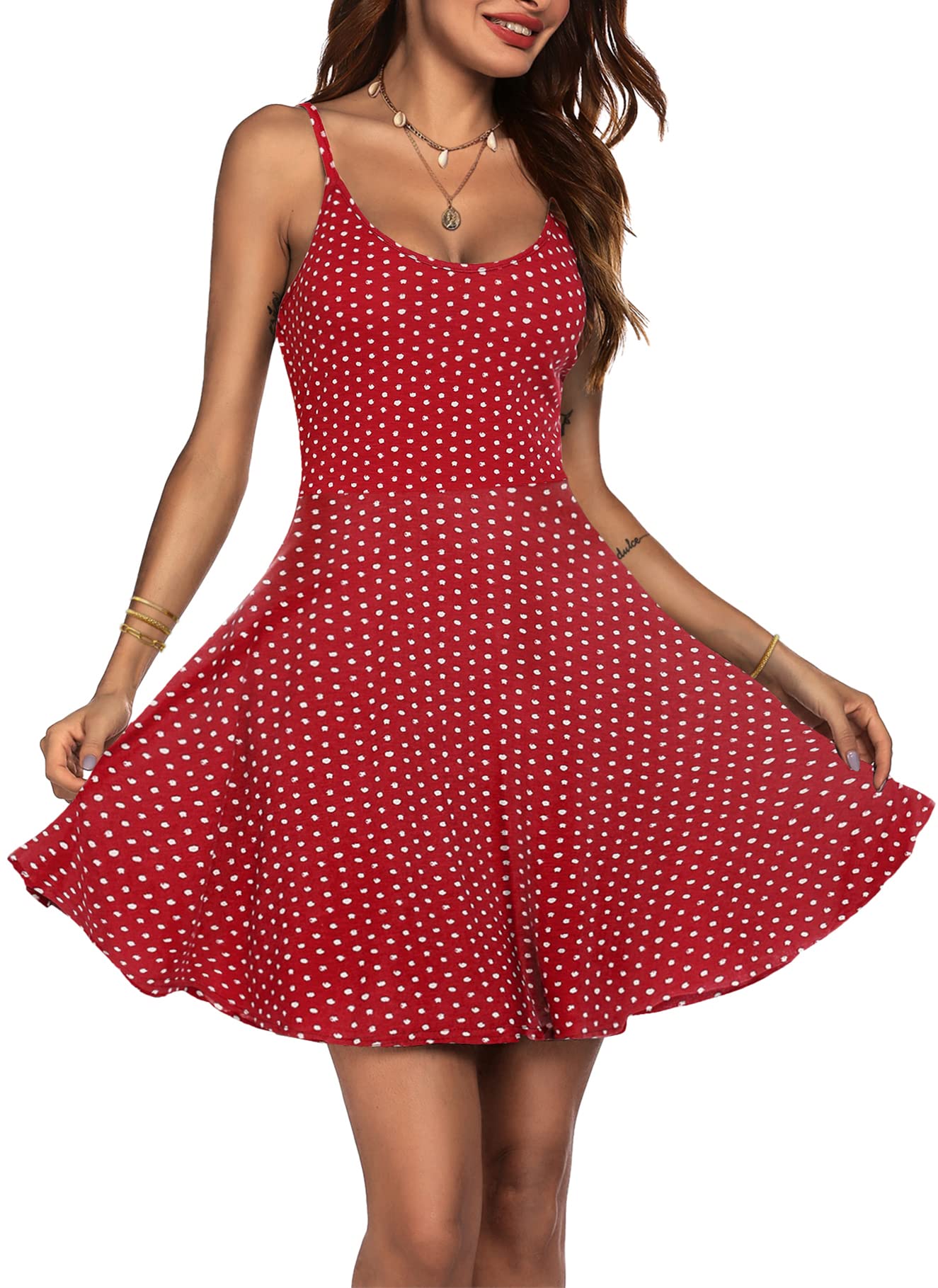 ACEVOG Women's 2024 Summer Dress Adjustable Spaghetti Strap Boho Floral Fit & Flare Beach Sundress