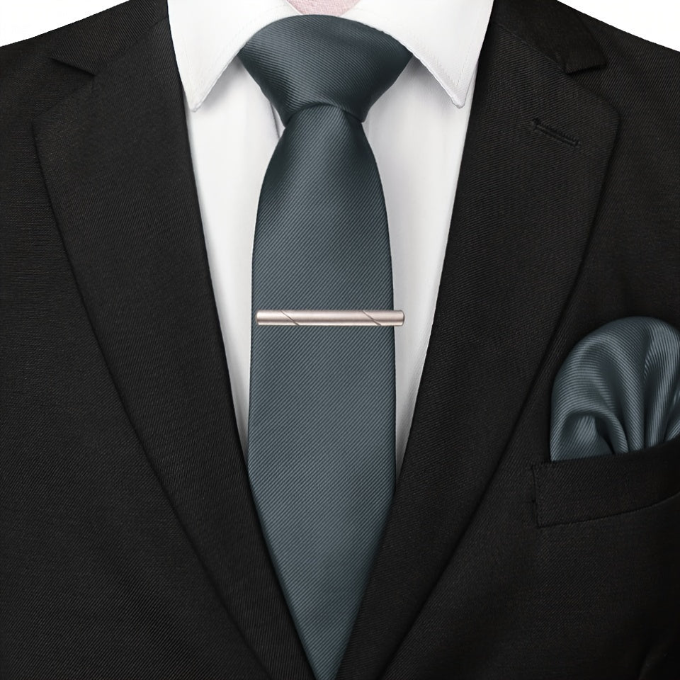 3pcs Ties & Tie Cips & Handkerchief, Suitable For Weddings Groomsmen Business Dances Parties, ideal choice for gifts