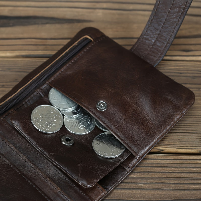 Compact Lightweight Top Layer Cowhide Wallet, Retro Style Distressed Oil Wax Wallet With Multiple Card Slots