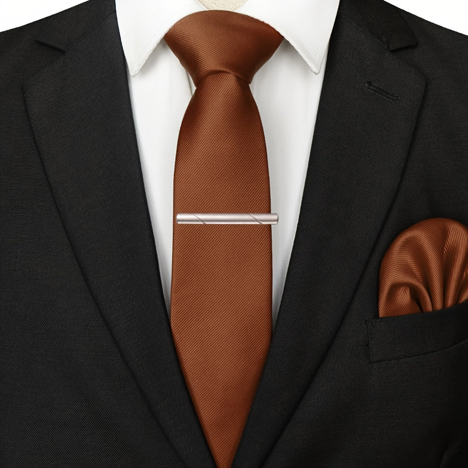 3pcs Ties & Tie Cips & Handkerchief, Suitable For Weddings Groomsmen Business Dances Parties, ideal choice for gifts