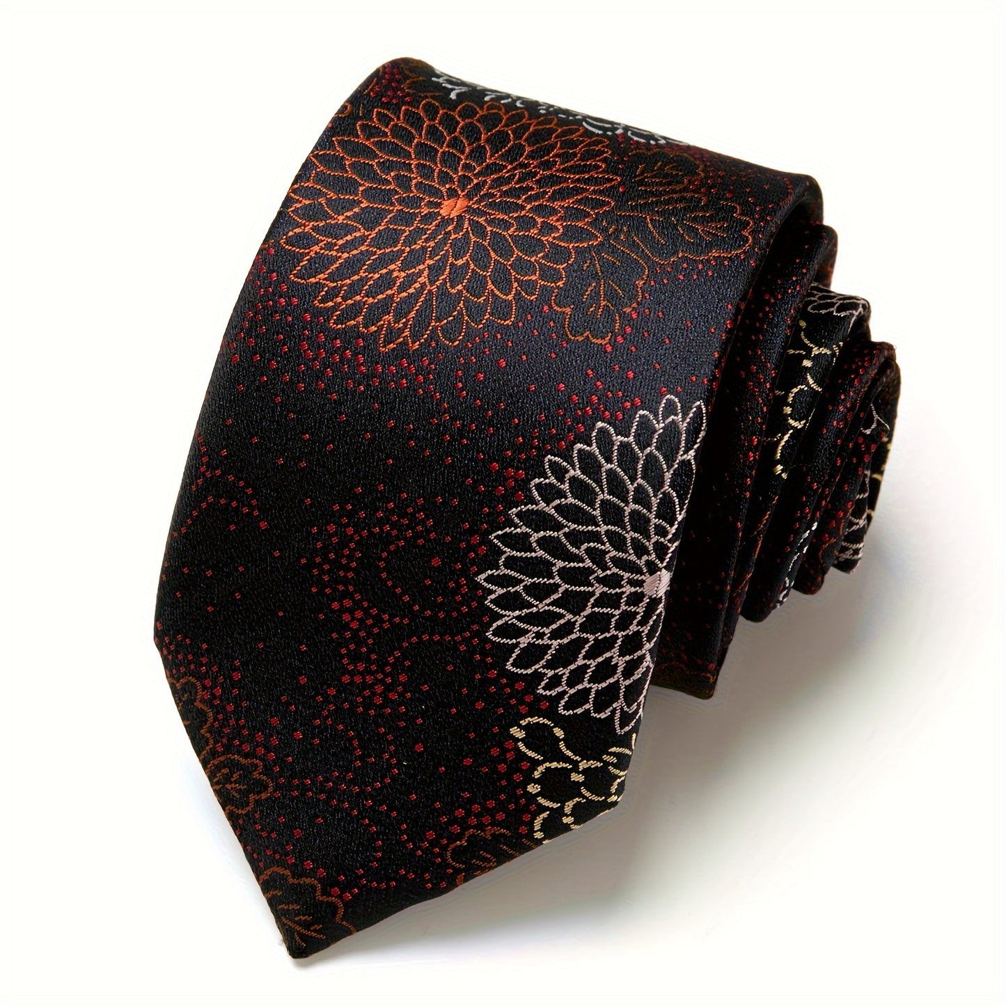 IN BLACK Men's Tie, Paisley Floral Necktie for Wedding Workplace