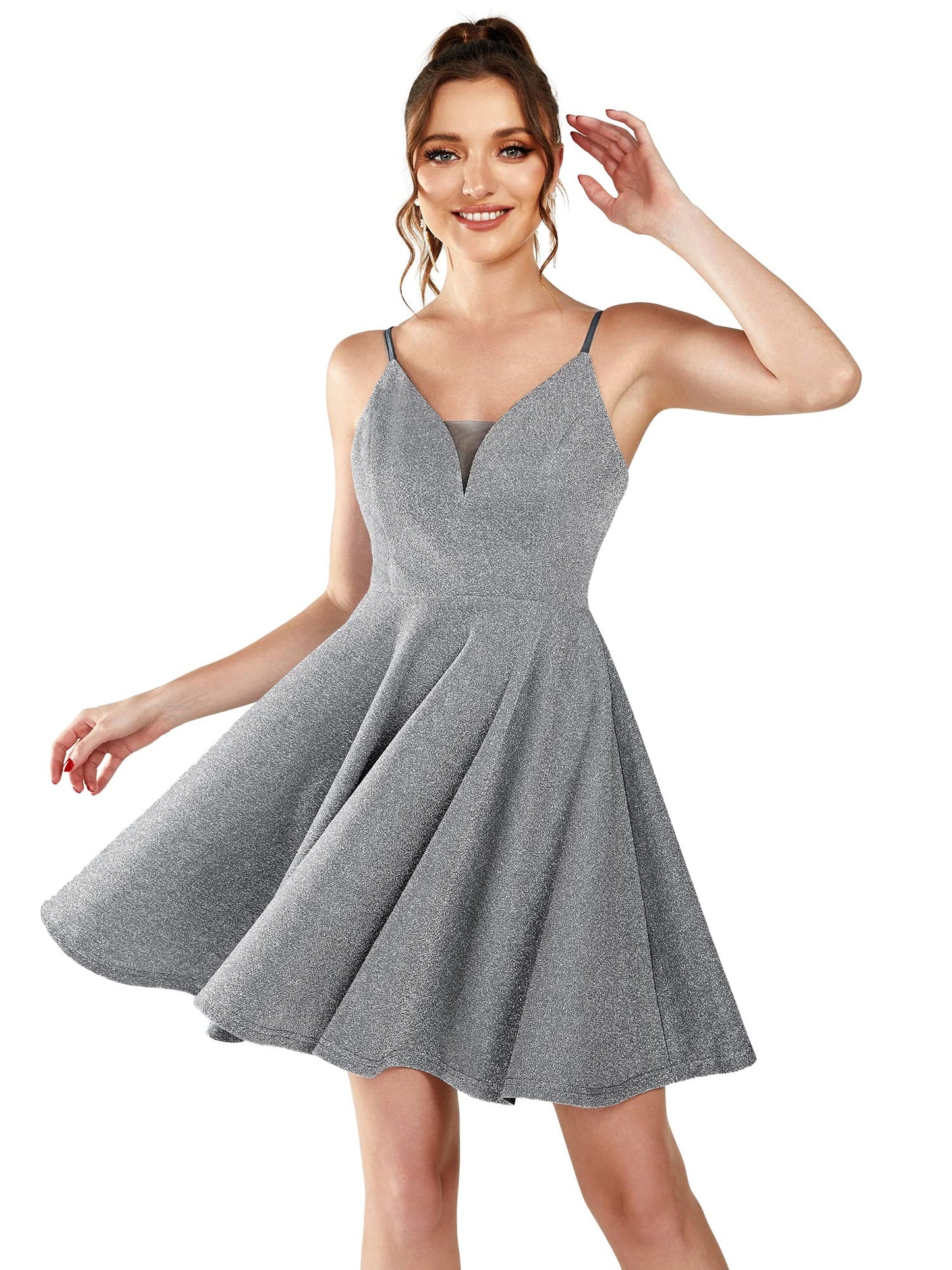 Ever-Pretty Women's Summer Dresses Glitter V Neck Spaghetti Straps Mini Wedding Guest Dress 03124