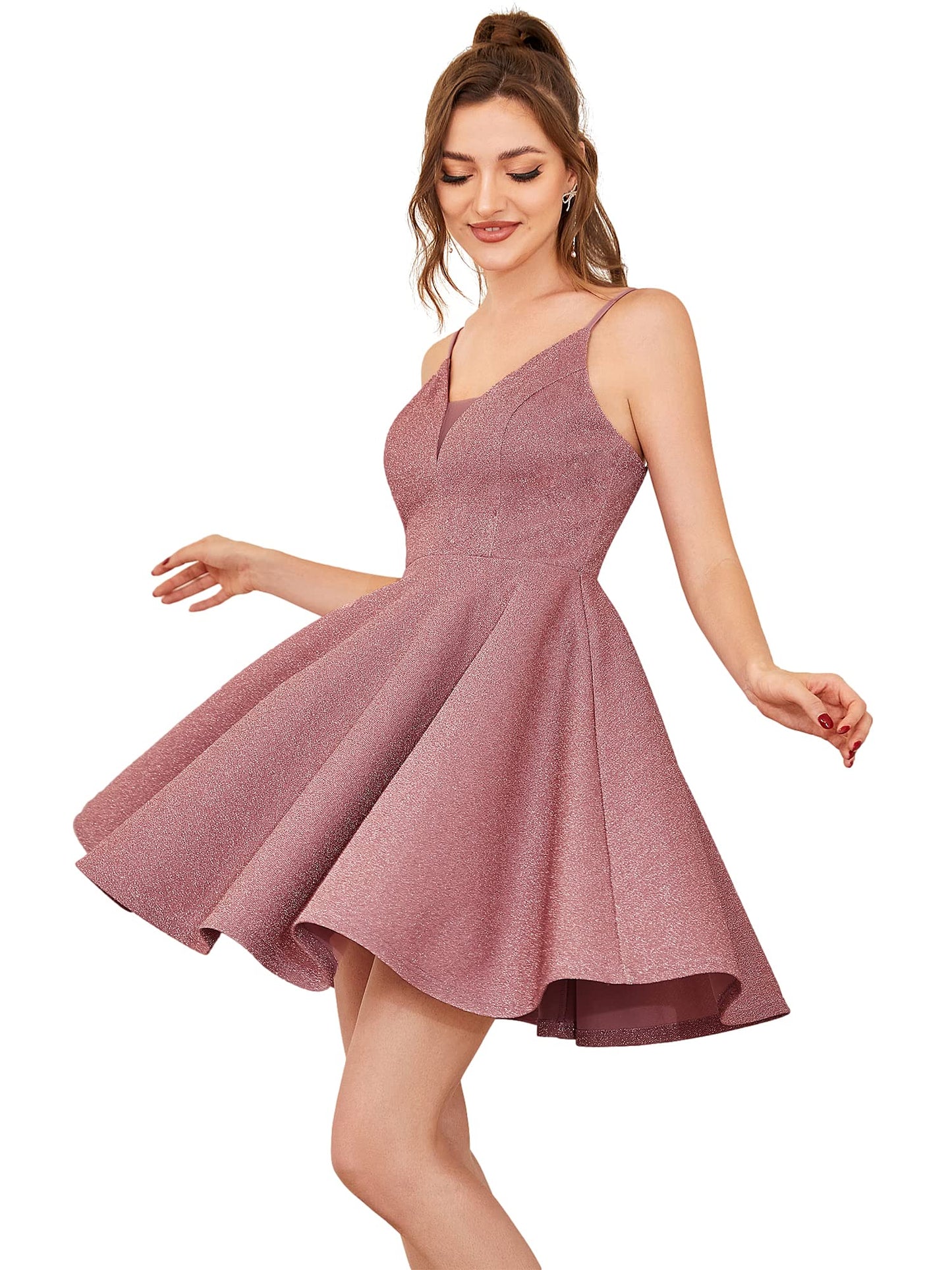 Ever-Pretty Women's Summer Dresses Glitter V Neck Spaghetti Straps Mini Wedding Guest Dress 03124