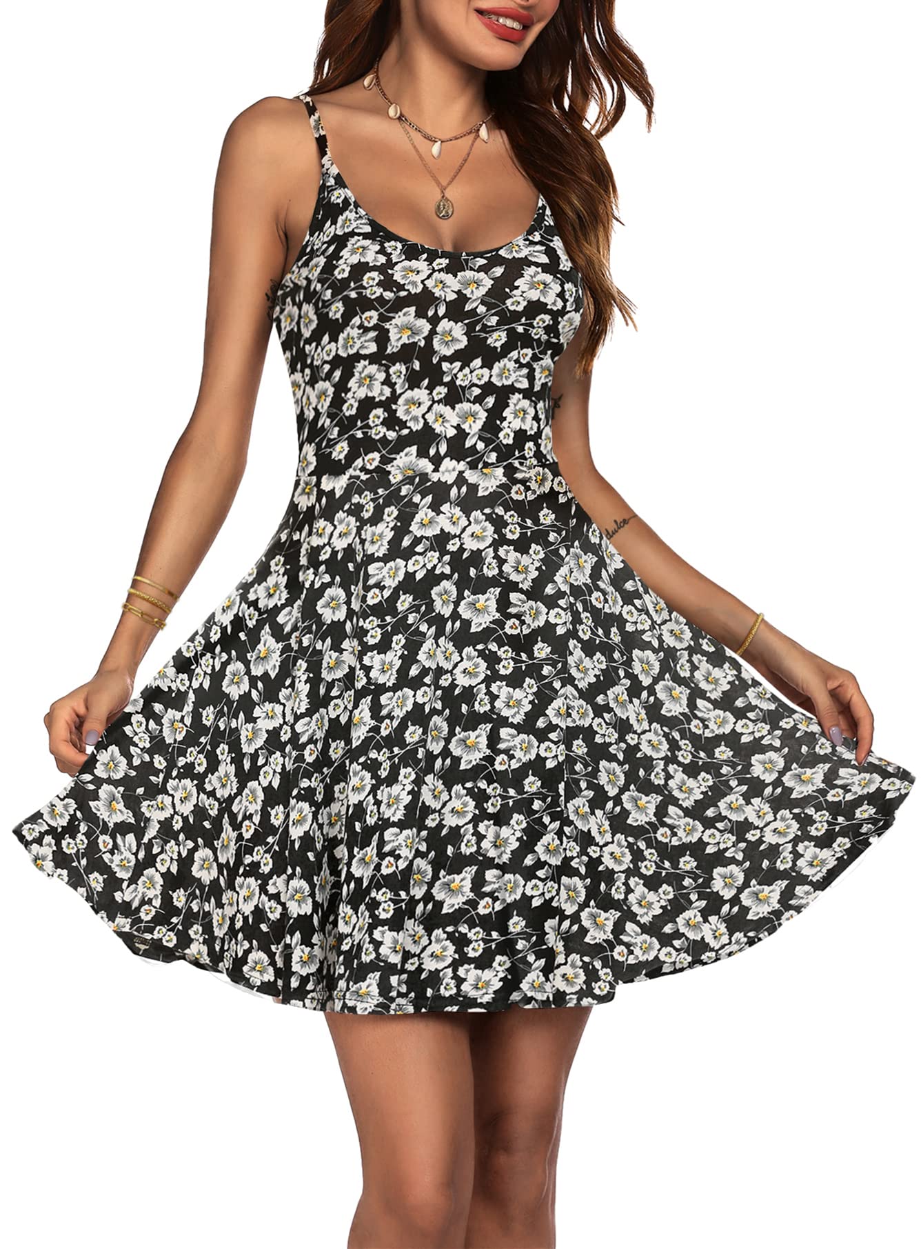 ACEVOG Women's 2024 Summer Dress Adjustable Spaghetti Strap Boho Floral Fit & Flare Beach Sundress