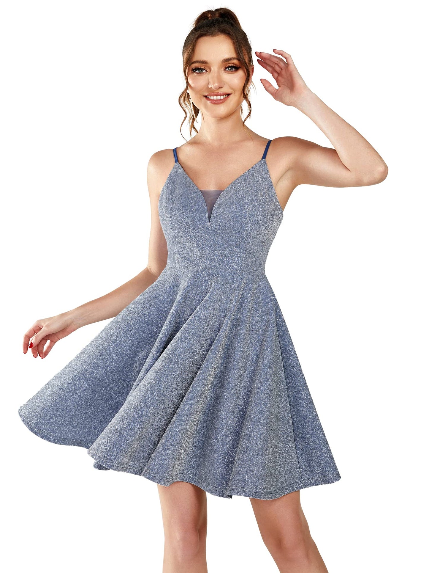 Ever-Pretty Women's Summer Dresses Glitter V Neck Spaghetti Straps Mini Wedding Guest Dress 03124