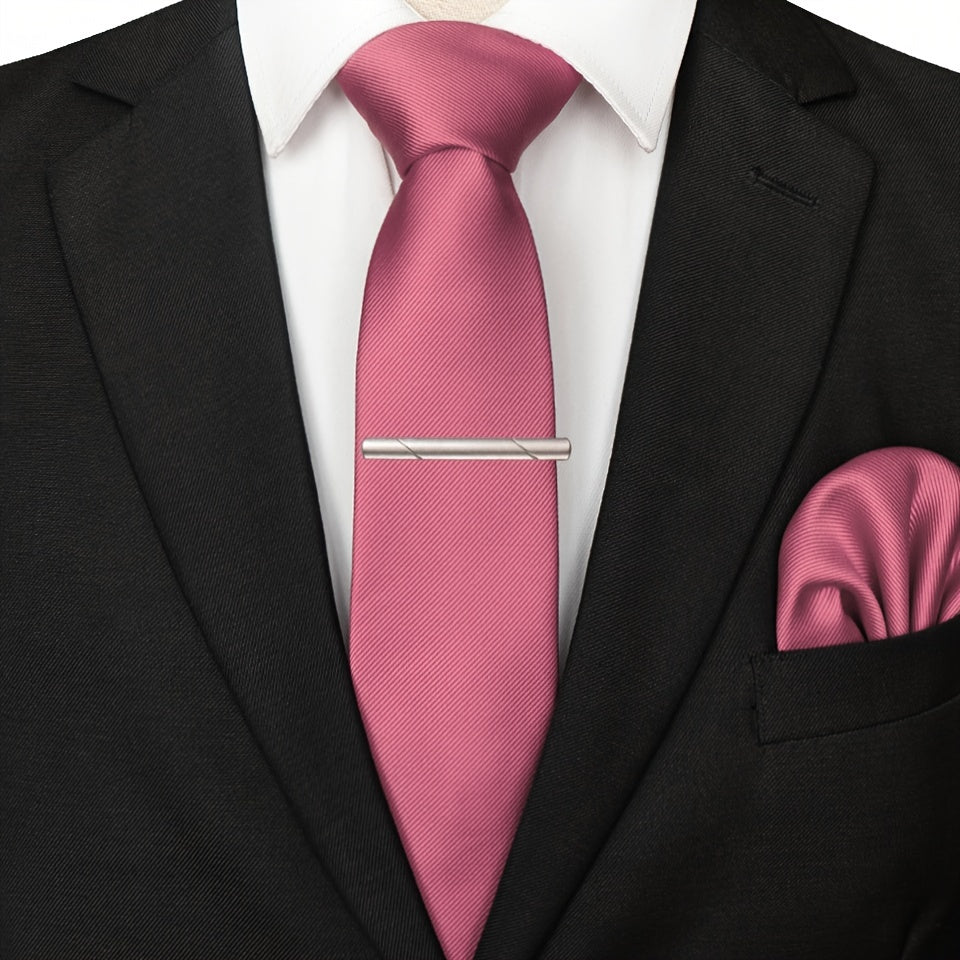 3pcs Ties & Tie Cips & Handkerchief, Suitable For Weddings Groomsmen Business Dances Parties, ideal choice for gifts