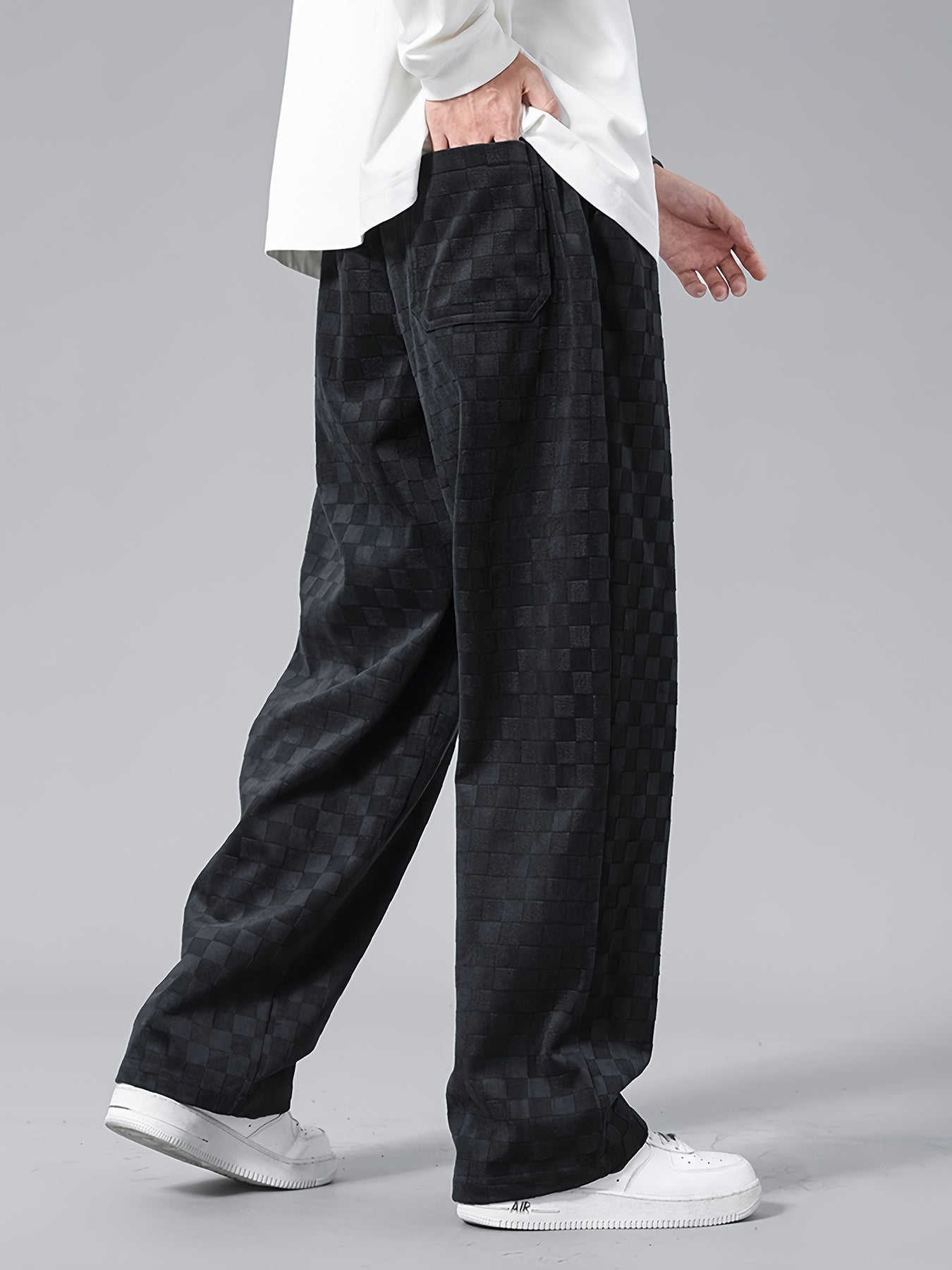 Men's Solid Color Corduroy Straight Leg Pants With Drawstrings, Casual Autumn And Winter Trousers As Gift