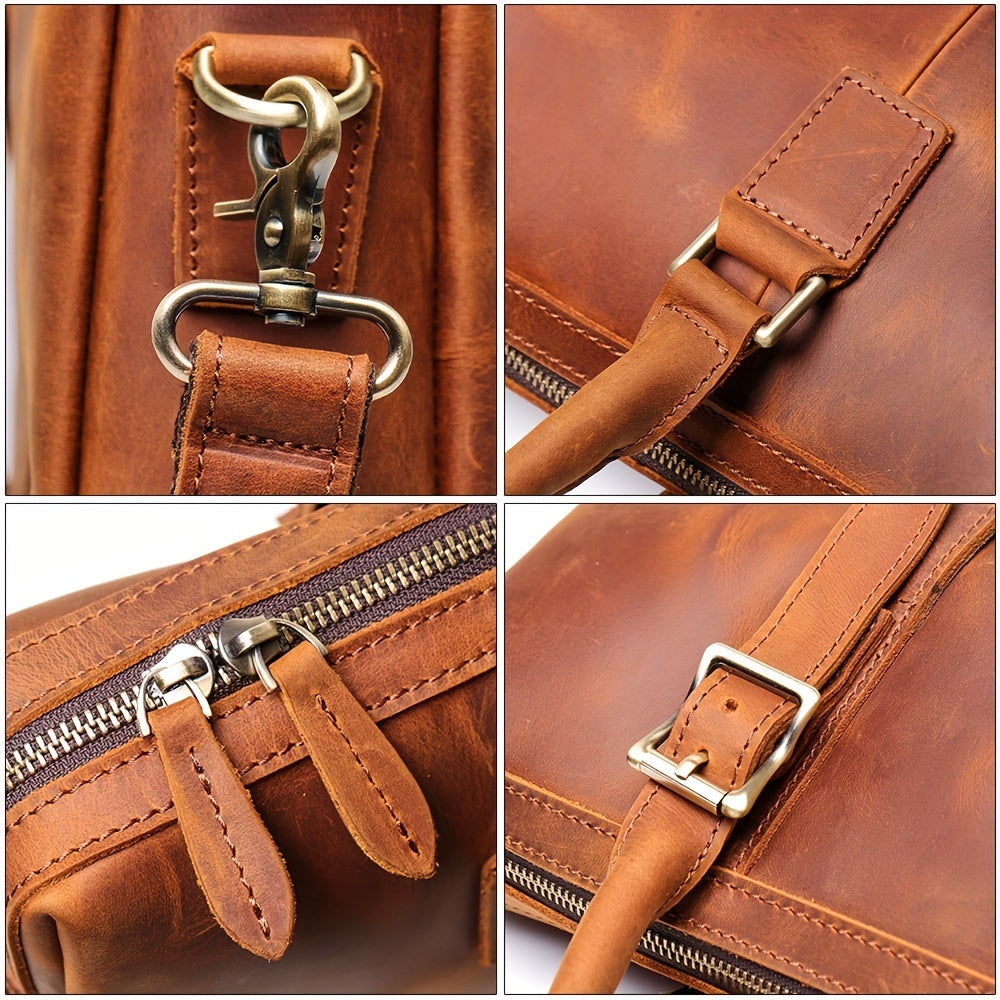 Men's Vintage New Leather Handbag, Large Capacity Computer Bag, Top Layer Cowhide Shoulder Bag, Business Briefcase, Ideal choice for Gifts