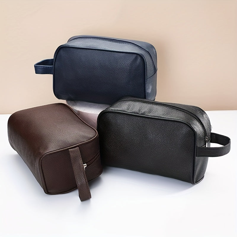 Synthetic Leather Toiletry Bag Washing Shower Makeup Organizer Retro Wristlet Handbag Portable Cosmetic Case