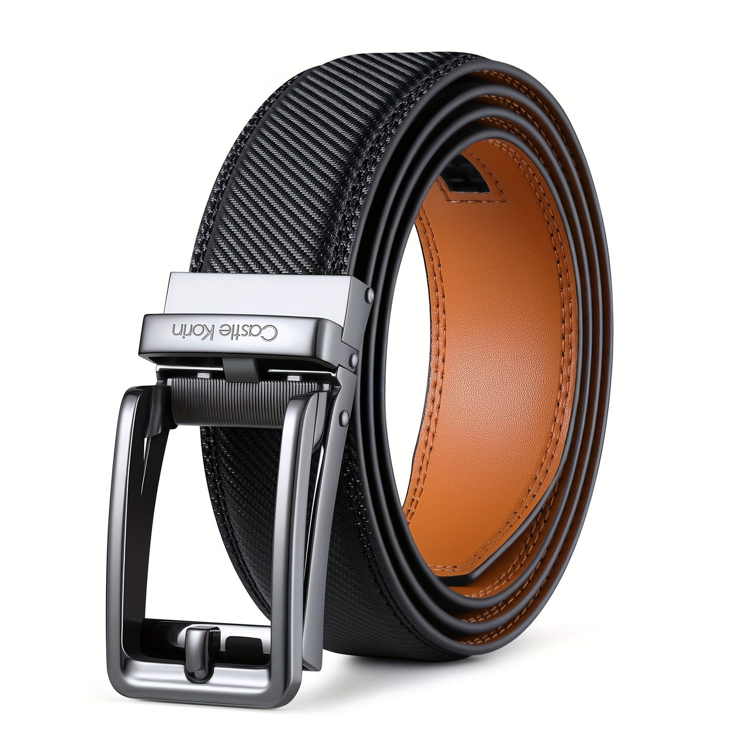 Men's Genuine Leather Belt With Comfortable Adjustable Ratchet Buckle, Perfect For Oxford Formal And Casual Jeans (35mm)