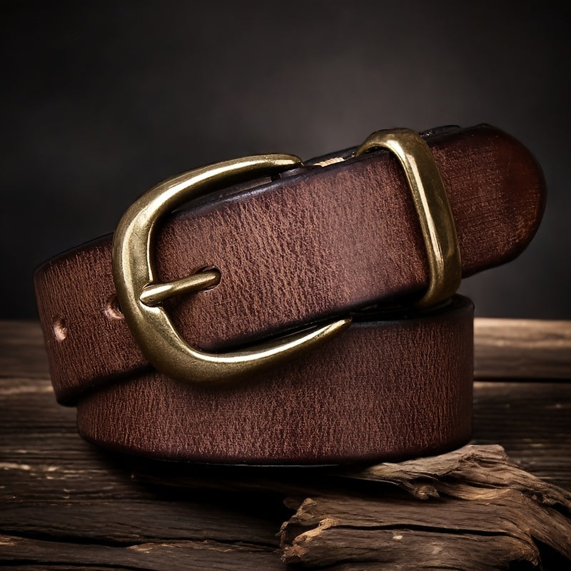 Fashionable Cowhide Belt, Golden Buckle, Classic Design, Retro, For Men Daily Life Leisure Time Party Festival Work Business Formal Occasions Jeans Pants