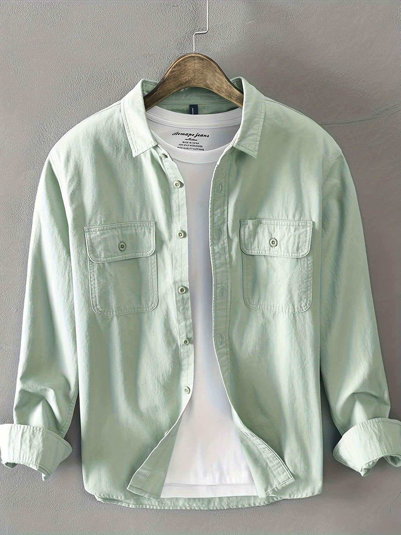 Men's Casual 100% Cotton Button-Down Shirt with Front Pockets - Long Sleeve Solid Color Square Collar Non-Stretch Woven Top for Daily Wear and Weekend Casual, Spring/Fall Collection