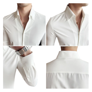 Men Dress Shirt 2024 Autumn British Style Solid Casual Slim Fit Formal Camisas V-neck Long Sleeves Shirt Streetwear Men Clothing