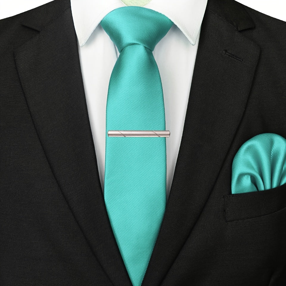 3pcs Ties & Tie Cips & Handkerchief, Suitable For Weddings Groomsmen Business Dances Parties, ideal choice for gifts