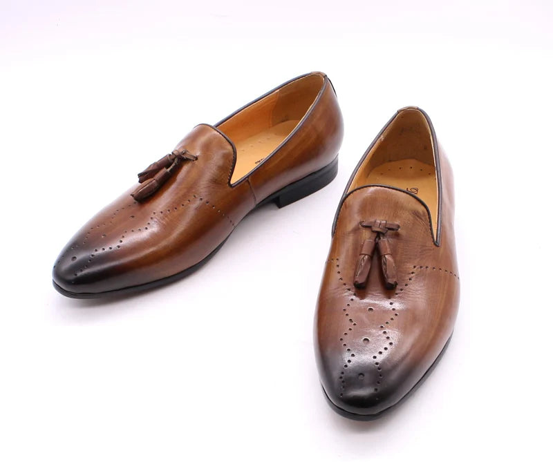 FELIX CHU Men's Tassel Loafers Calf Genuine Leather Wedding Party Men Casual Dress Shoes Fashion Gentleman Stree Style Men Shoes