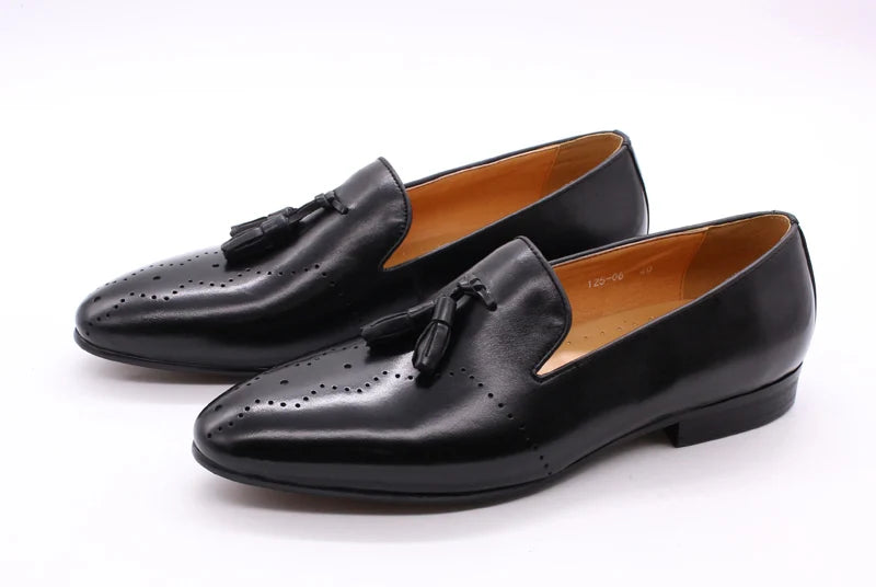 FELIX CHU Men's Tassel Loafers Calf Genuine Leather Wedding Party Men Casual Dress Shoes Fashion Gentleman Stree Style Men Shoes