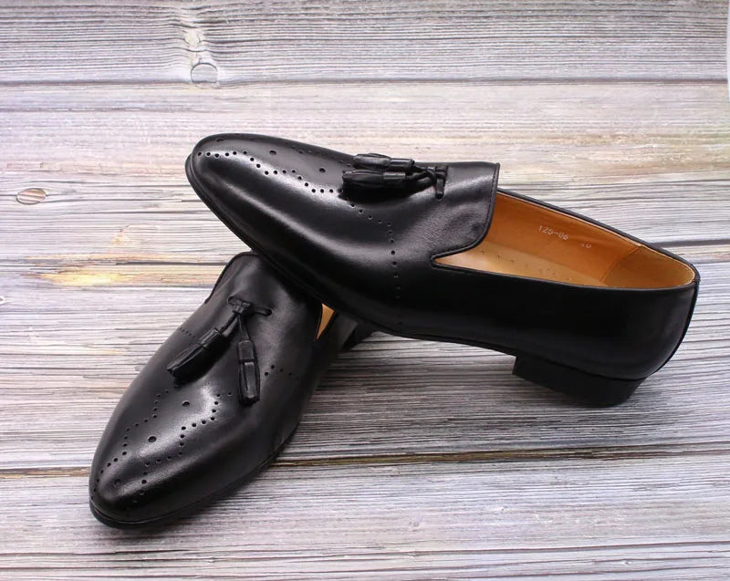 FELIX CHU Men's Tassel Loafers Calf Genuine Leather Wedding Party Men Casual Dress Shoes Fashion Gentleman Stree Style Men Shoes
