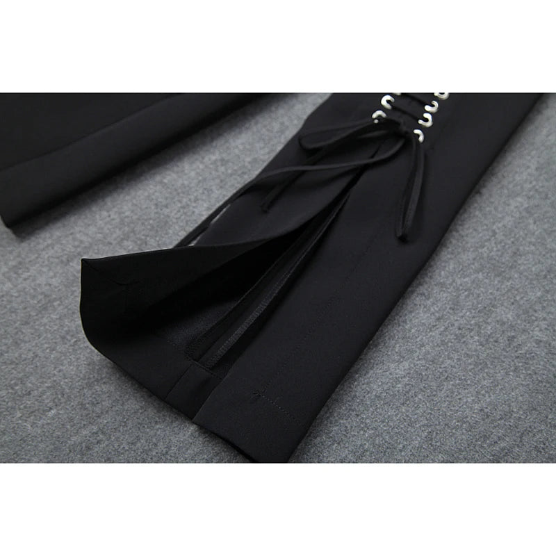 HIGH QUALITY Newest 2024 Designer Coat Women's Single Button Lacing Up Rope Split Blazer Jacket