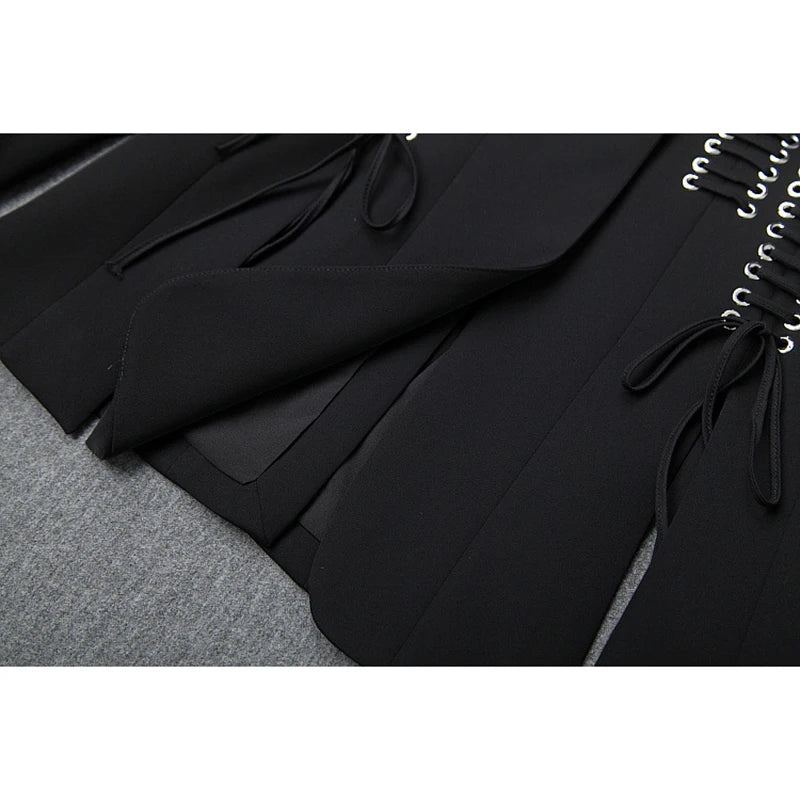 HIGH QUALITY Newest 2024 Designer Coat Women's Single Button Lacing Up Rope Split Blazer Jacket