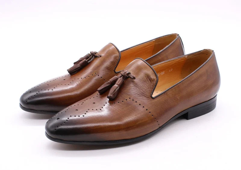 FELIX CHU Men's Tassel Loafers Calf Genuine Leather Wedding Party Men Casual Dress Shoes Fashion Gentleman Stree Style Men Shoes