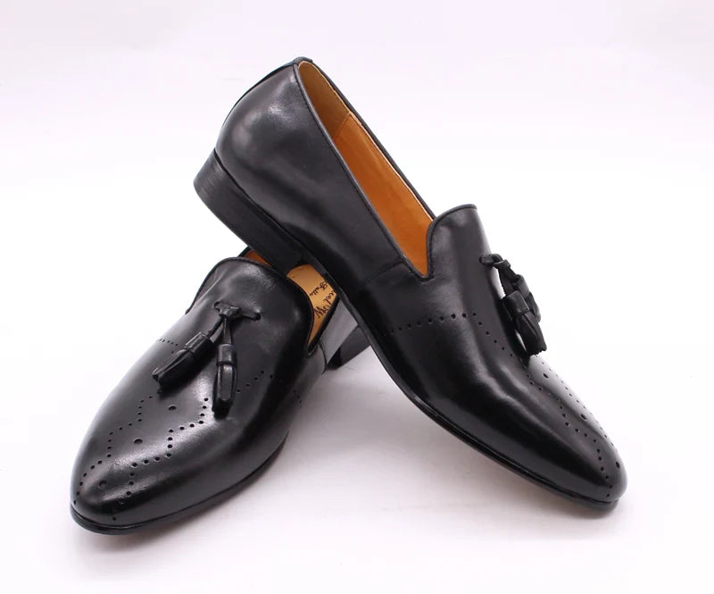 FELIX CHU Men's Tassel Loafers Calf Genuine Leather Wedding Party Men Casual Dress Shoes Fashion Gentleman Stree Style Men Shoes