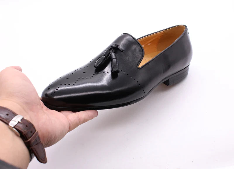 FELIX CHU Men's Tassel Loafers Calf Genuine Leather Wedding Party Men Casual Dress Shoes Fashion Gentleman Stree Style Men Shoes
