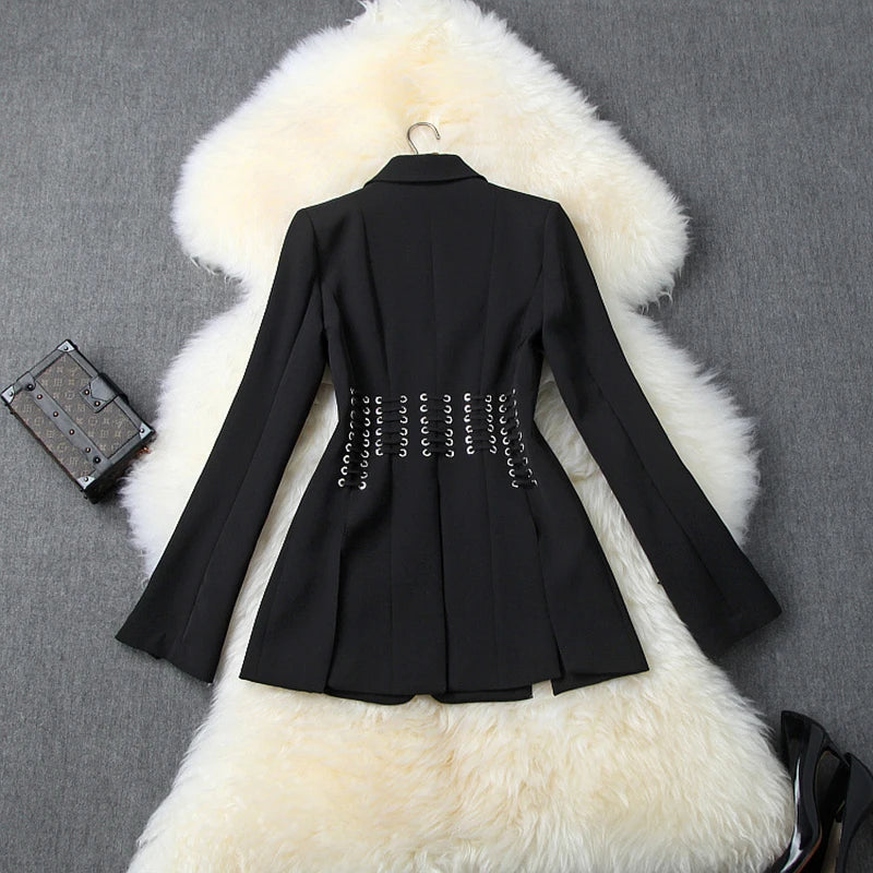HIGH QUALITY Newest 2024 Designer Coat Women's Single Button Lacing Up Rope Split Blazer Jacket