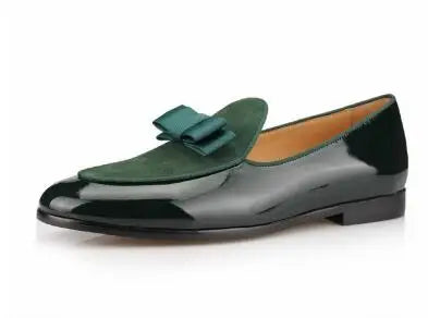 Hot Sale Black Suede Loafers Fashion Patent leather Men Bow Tie Moccasins Man Flats Wedding Men's Dress Shoes Casual Shoes