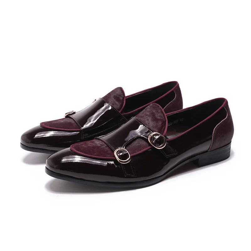 FELIX CHU Mens Wedding Loafers Gentlemen Party Dress Shoes Patent Leather with Horse Hair Casual Monk Strap Formal Shoes for Men