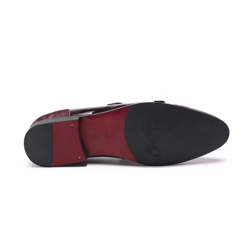 FELIX CHU Mens Wedding Loafers Gentlemen Party Dress Shoes Patent Leather with Horse Hair Casual Monk Strap Formal Shoes for Men