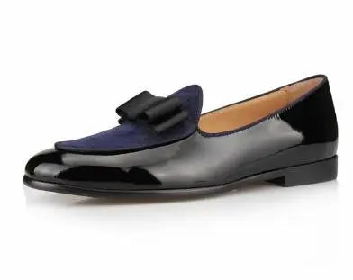 Hot Sale Black Suede Loafers Fashion Patent leather Men Bow Tie Moccasins Man Flats Wedding Men's Dress Shoes Casual Shoes