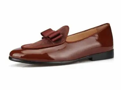 Hot Sale Black Suede Loafers Fashion Patent leather Men Bow Tie Moccasins Man Flats Wedding Men's Dress Shoes Casual Shoes