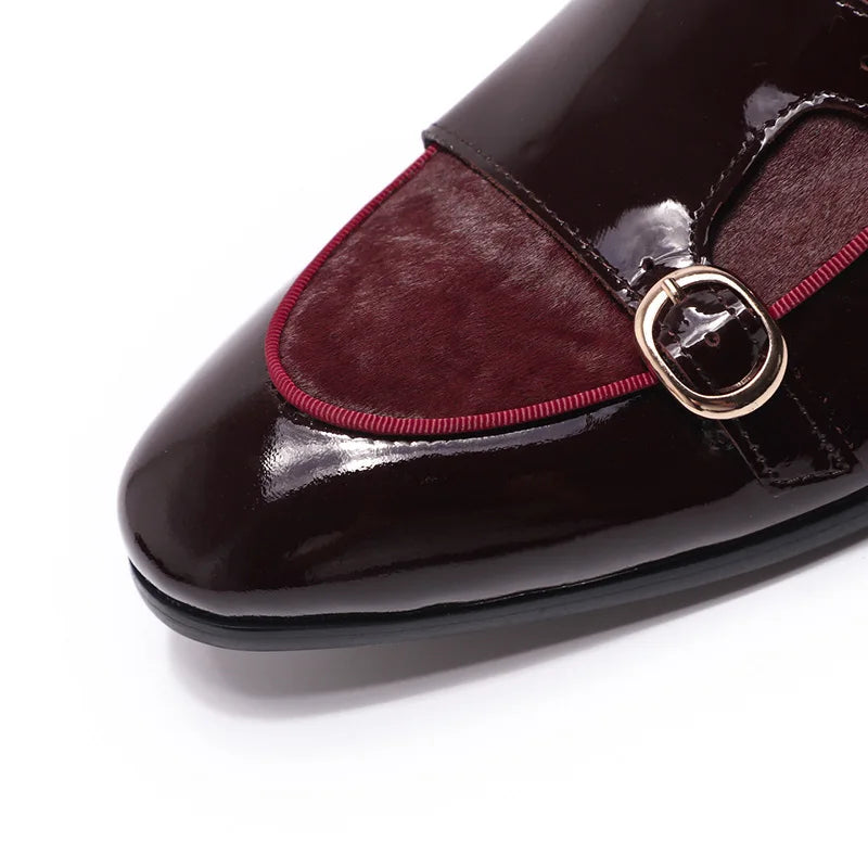 FELIX CHU Mens Wedding Loafers Gentlemen Party Dress Shoes Patent Leather with Horse Hair Casual Monk Strap Formal Shoes for Men