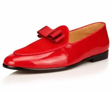 Hot Sale Black Suede Loafers Fashion Patent leather Men Bow Tie Moccasins Man Flats Wedding Men's Dress Shoes Casual Shoes