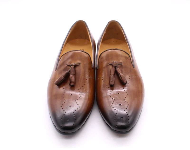 FELIX CHU Men's Tassel Loafers Calf Genuine Leather Wedding Party Men Casual Dress Shoes Fashion Gentleman Stree Style Men Shoes
