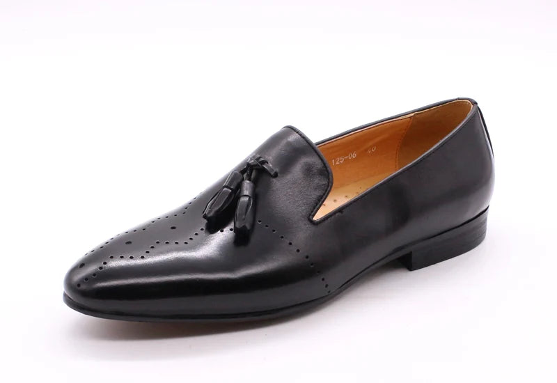 FELIX CHU Men's Tassel Loafers Calf Genuine Leather Wedding Party Men Casual Dress Shoes Fashion Gentleman Stree Style Men Shoes